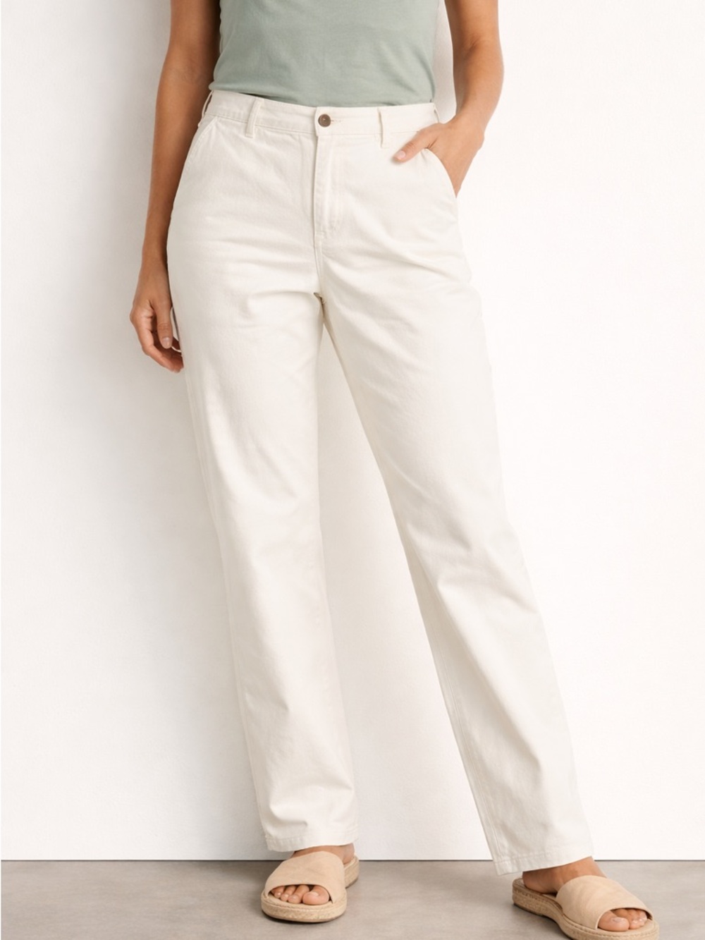 Lands' End Woman's White Cotton Classic Chinos Pants Size 12 NWT